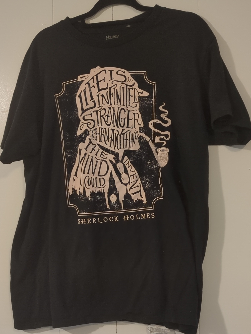 Vintage Sherlock Holmes Black T-Shirt with Cream Sherlock Holmes Graphic